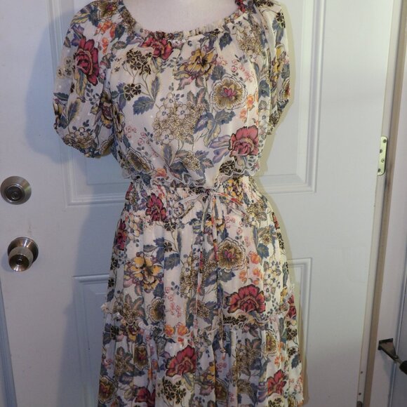 Ryan Michelle Dress Women S Floral Off Shoulder Spring Mini Puff Sleeve Tiered - Picture 3 of 5